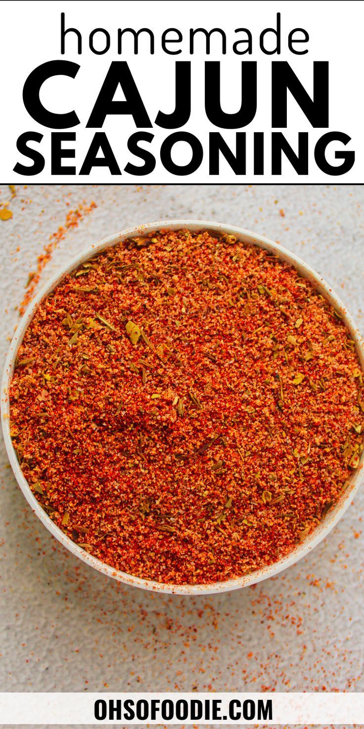 Text reads Homemade Cajun Seasoning Cajun Seasoning Recipe, Cajun Seasoning Mix, Cajun Spice Mix, Homemade Dry Mixes, Cajun Spice, Homemade Cajun Seasoning, Dry Rub Recipes, Homemade Spice Mix, Spice Blends Recipes