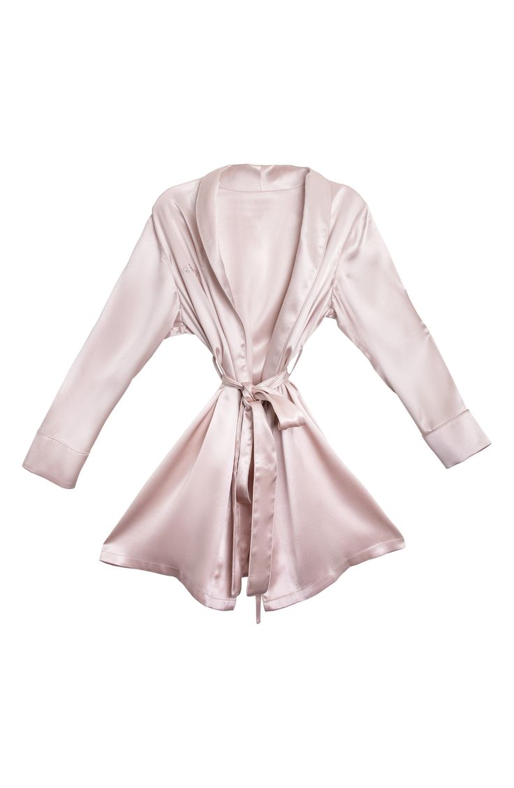 Sultry and luxuriously soft silk means indulgent comfort in this dream-worthy robe that's gentle on the skin thanks to hypoallergenic properties. 35" length Shawl collar Removable tie belt Lined 100% mulberry silk Machine wash, dry flat Imported OEKO-TEX®–certified materials free of harmful substances Chic Silk Sleepwear With Satin Finish, Satin V-neck Robe For Daywear, Elegant Fitted Long Sleeve Sleepwear, Chic Long Sleeve Sleep Robe, Chic Fitted Silk Sleepwear, Silk Wrap Robe For Sleep, Luxury Fitted Long Sleeve Robe, Fitted Silk Robe For Loungewear, Silk Fitted Robe For Loungewear