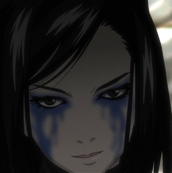 an anime character with blue eyes and black hair