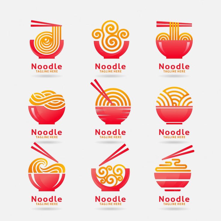 the logos for noodles are designed in red and yellow