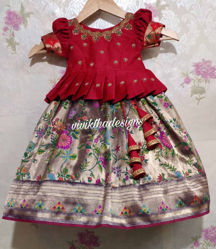 Dresses Kids Girl Princesses, Kids Lehanga Design, Sequence Flower, Pattu Pavada, Indian Dresses For Kids, Pattu Langa, Cotton Frocks For Kids, Blouse Peplum