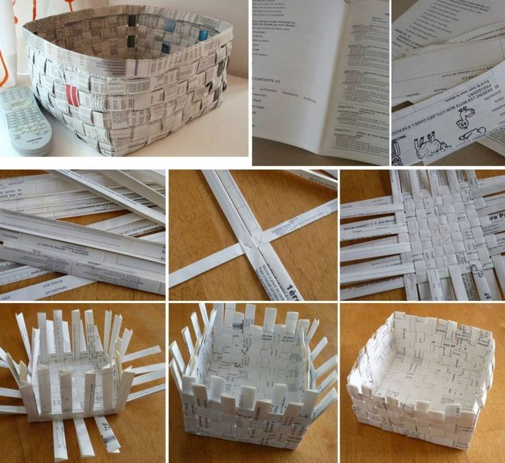 the instructions for making a basket out of newspaper strips