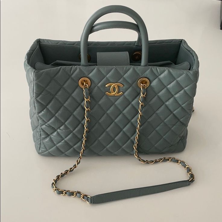 Love This Denim Color. Goes With Everything! Great Everyday Bag. Insert Never Used. Gold Tone Metal. Leather Is The Most Durable! 12" (Top Of Handle) 7.5" (Bag Height) X 11.5 X 5" 4.5" Handle Drop 13.5 Shoulder Strap Drop Only Serious Buyers Please. Price Is Not Negotiable. Chanel Shopping Tote, Chanel Shopping, Chanel Tote Bag, Luxury Tote Bags, Bag Insert, Denim Color, Everyday Bag, Colored Denim, Shopping Tote