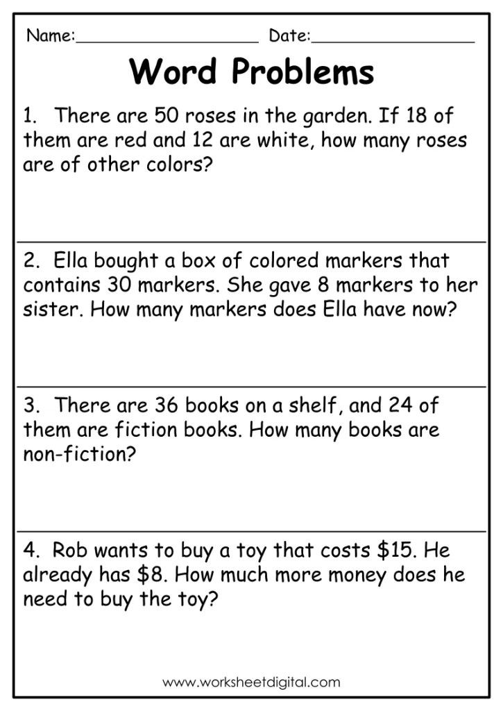 the worksheet for word problems is shown with two numbers and three words on it