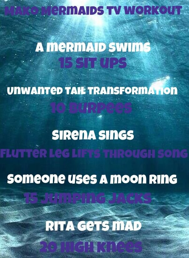 the mermaids tv workout program is shown in purple and blue colors, under water