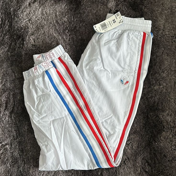 Brand New, Never Worn White Adidas Joggers Size Xs White Adidas Athleisure Joggers, White Adidas Sportswear Joggers, Adidas White Athleisure Joggers, Adidas White Sportswear Joggers, White Sportswear Pants With Three Stripes Branding, White Bottoms With Side Stripes For Summer, White Adidas Sporty Joggers, Adidas White Sporty Joggers, White Adidas Sportswear Bottoms