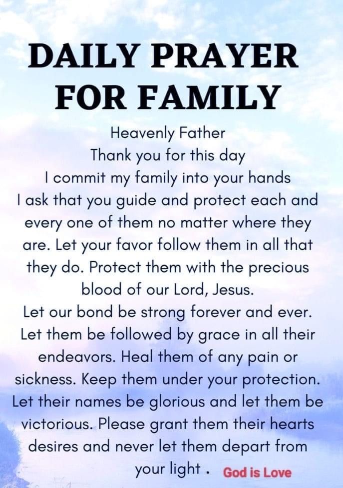 a poem with the words daily prayer for family