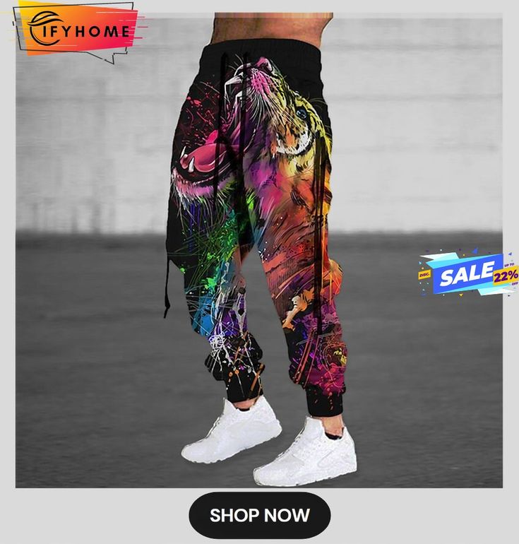 Men's Sweatpants Joggers Trousers Drawstring Elastic Waist 3d Print Animal Tiger Graphic Prints Comfort Sports Outdoor Casual Daily Cotton Blend Terry Streetwear Designer Blue Orange Micro-elastic Hip Hop Style Stretch Bottoms For Jogging, Hip Hop Stretch Bottoms For Jogging, Stretch Hip Hop Bottoms For Jogging, Stretch Hip Hop Gym Pants, Casual Multicolor Gym Pants, Casual Multicolor Workout Pants, Multicolor Casual Gym Pants, Multicolor Sweatpants For Streetwear With Elastic Waistband, Multicolor Sweatpants For Streetwear