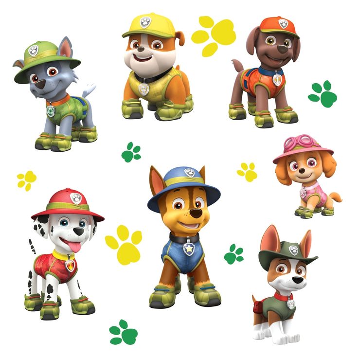 the paw patrol characters are all wearing different hats