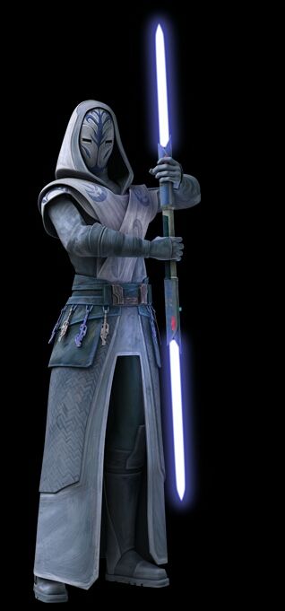 a man in a star wars outfit holding a light saber