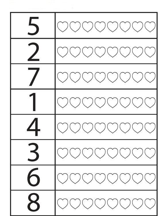 numbers and hearts worksheet for kids