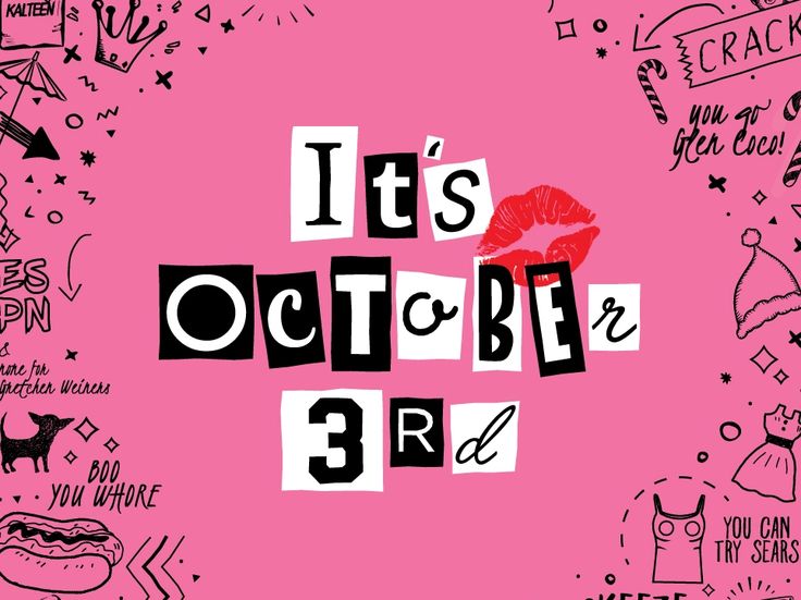 the words it's october 3rd written in black and red on a pink background