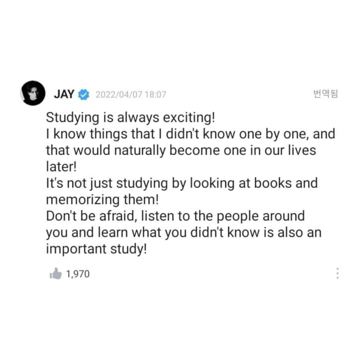 a tweet with the caption saying studying is always exciting i know things that didn't know one by one, and that would actually become one in our lives later