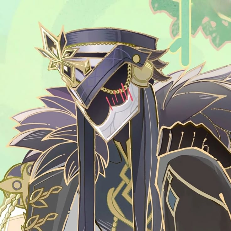 an anime character wearing black and gold armor