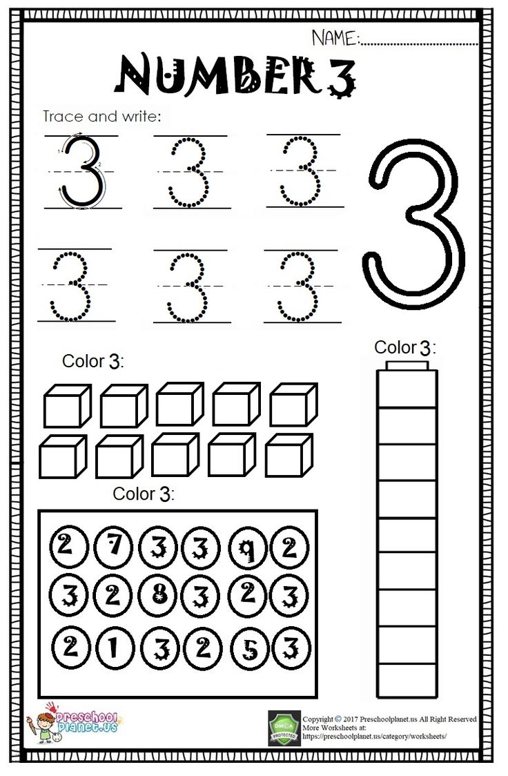 the number 3 worksheet for preschool to learn numbers and countings with this printable