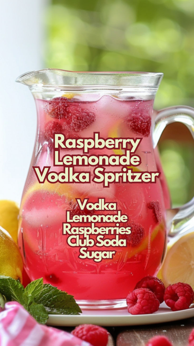 raspberry lemonade vodka spritzer in a pitcher