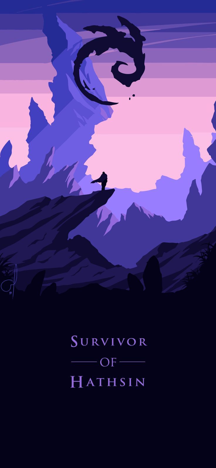 a poster with the title survivor of hathsin written in black and purple colors