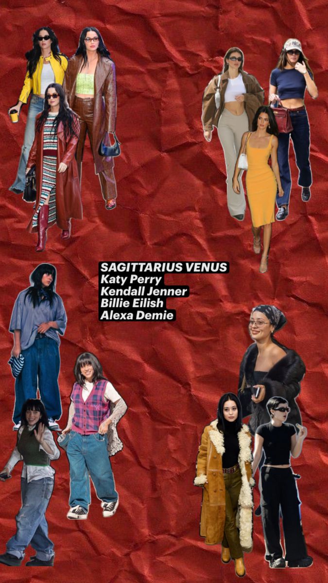 an image of people in different outfits on a red paper background with text that reads sagittarius versus kahle party