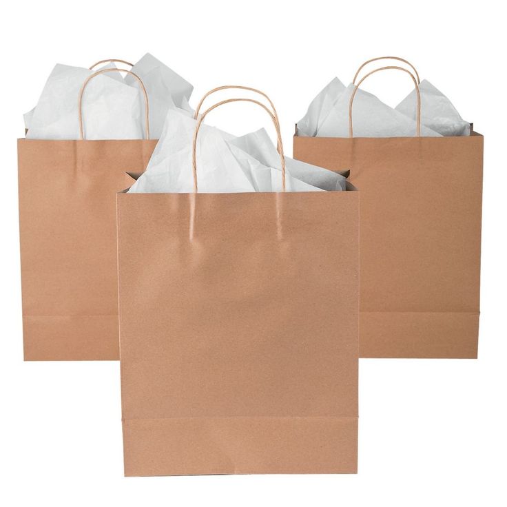 three brown paper bags with white handles