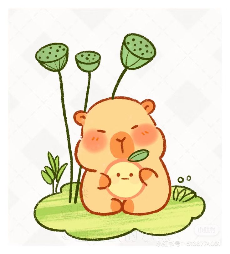 a drawing of a bear holding its head in the grass