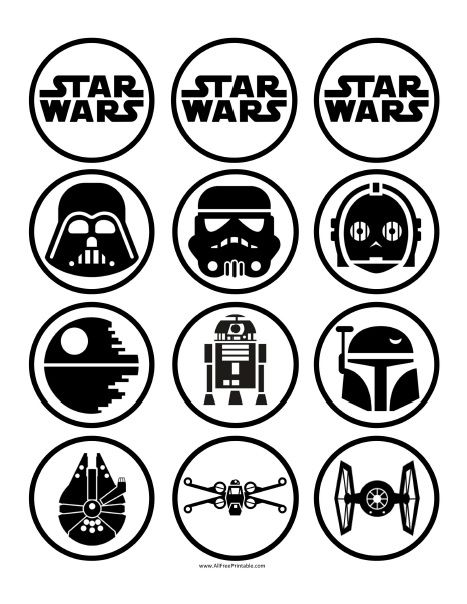 star wars stickers in black and white with the logos for each character's helmet