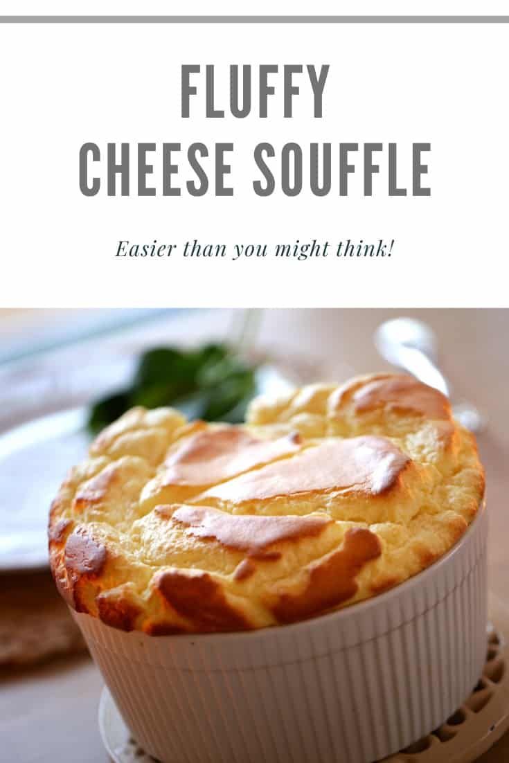 a close up of a pie on a plate with the words fluffy cheese souffle