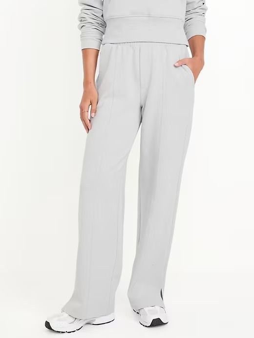 High-Waisted Dynamic Fleece Trouser Pants | Old Navy Athleisure Pants With Comfort Stretch, Comfortable Pull-on Leisure Bottoms, Casual Comfort Stretch Straight Sweatpants, Casual Straight Comfort Stretch Sweatpants, Gray Straight Leg Bottoms For Leisure, Athleisure Bottoms With Comfort Stretch, Elevated Casual Full-length Sweatpants With Elastic Waistband, Casual Comfort Stretch Sweatpants, Sporty Relaxed Fit Pull-on Bottoms