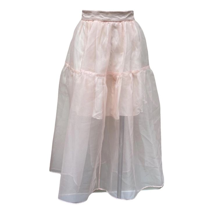 Maje Pale Pink Tulle Midi Skirt With Side Zipper Size 2 Waist 14 Length 36 Feminine Summer Evening Skirt, Spring Sheer Maxi Skirt, Chic Organza Party Bottoms, Tiered Skirt For Evening In Spring, Spring Party Organza Skirt, Fitted Organza Skirt, Feminine Summer Evening Bottoms, Elegant Sheer Tiered Skirt, Feminine Sheer Skirt For Spring