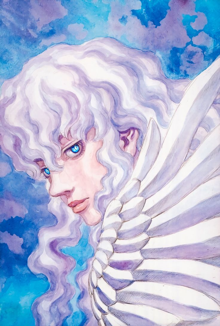 a painting of an angel with white hair