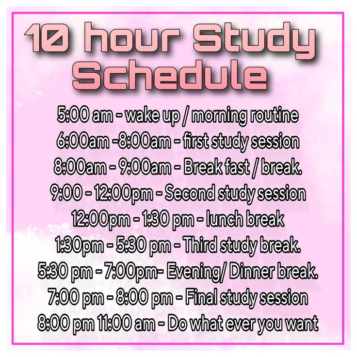 a pink poster with the words 10 hour study schedule