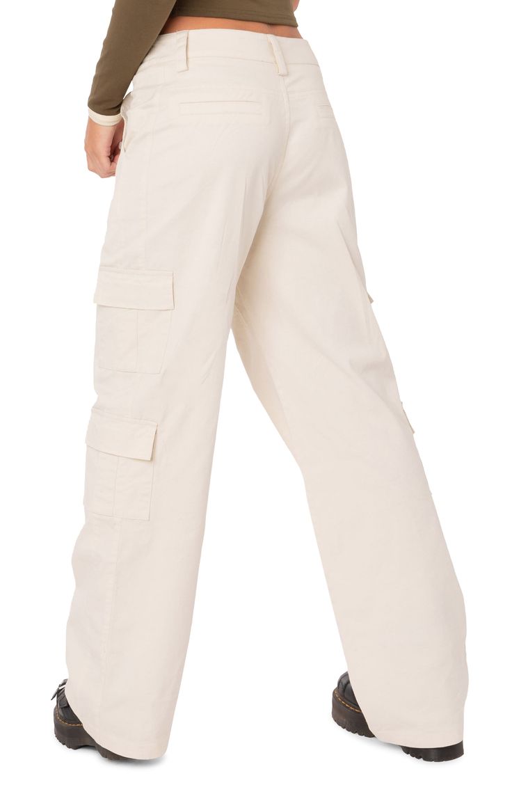 Keep your casual look on point with these classic wide-leg cargo pants in lightweight cotton twill. 100% cotton Machine wash, tumble dry Imported Cotton Wide Leg Pants With Flap Pockets, Trendy Beige Cargo Pants With Cargo Pockets, Beige Wide Leg Cargo Pants With Cargo Pockets, Beige Cargo Pants With Hip Pockets, Beige Cotton Cargo Jeans For Work, Beige Wide Leg Cotton Cargo Pants, Trendy Beige Cotton Parachute Pants, Beige Cotton Utility Wide Leg Pants, Wide Leg Cotton Parachute Pants With Flap Pockets