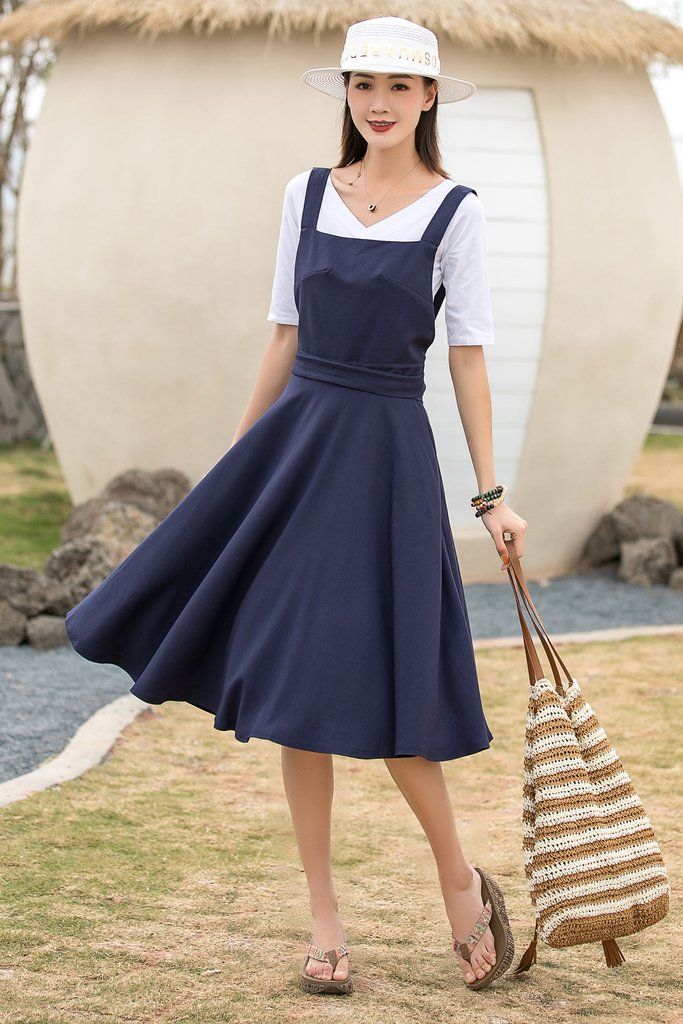 Blue Pinafore Dress, Linen Pinafore Dress, Chiffon White Dress, Linen Pinafore, Tailored Clothes, Chiffon Dress Long, Circle Dress, Shirtwaist Dress, Cotton Linen Dresses