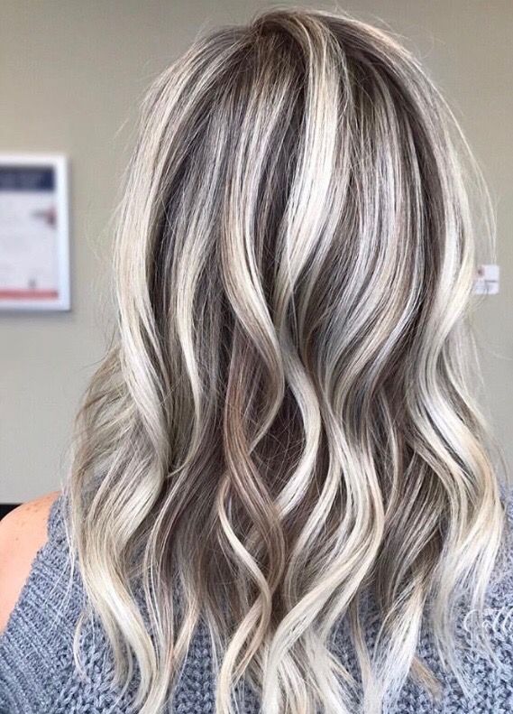 Multi Dimensional Hair, Dimensional Hair, Chunky Blonde Highlights, Icy Blonde Hair, Dramatic Hair, Brown Hair With Blonde Highlights, Blending Gray Hair, Gray Hair Highlights, Long Gray Hair