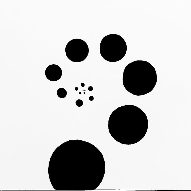 an abstract black and white painting with circles