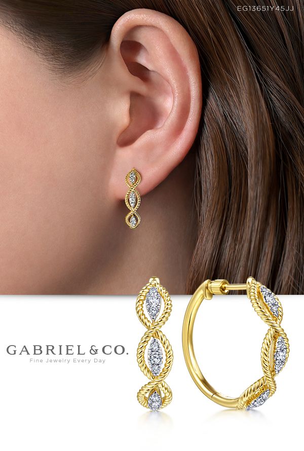 14K Yellow Gold 20MM Fashion Earrings EG13651Y45JJ #GabrielNY #DiamondJewelry #FineJewelry #Gabriel&Co #UniqueJewelry #FineJewelry#FashionJewelry #GiftIdeas#UniqueGifts  #GoldHoops #GoldHoopEarrings #UniqueHoops Gold Jhumka Earrings, Diamond Jewelry Necklace, Diamond Jewelry Designs, Solid Gold Earrings, Enamels, Diamond Hoop Earrings, Fine Jewellery Earrings, Fine Jewelry Gift, Beautiful Necklace