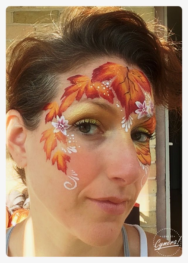 Plant Face Paint, Apple Face Painting, Face Paint Fall Festival, Fall Themed Face Paint, Fall Leaves Face Paint, Thanksgiving Face Painting, Autumn Face Painting, Leaves Face Paint, Fall Facepainting Ideas