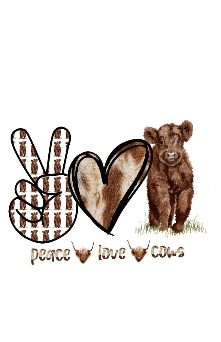 a brown bear standing in front of a peace sign and a heart with the word love written on it