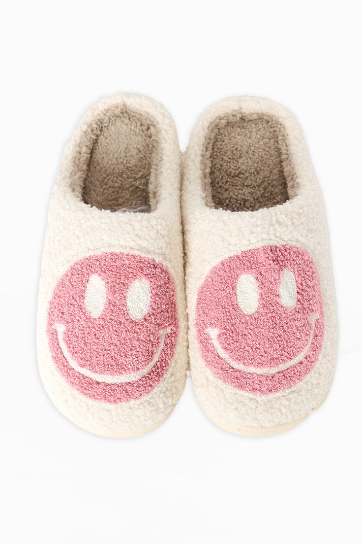 Introducing the adorable Smiley Face Cozy Slippers! These cozy and plush slippers are designed to bring a smile to your face every time you put them on. With their soft and warm material, you'll feel like you're walking on clouds. The cute smiley face design adds a touch of fun and playfulness to your loungewear. Perfect for relaxing at home, these slippers will keep your feet snug and cozy throughout the day. Treat yourself or someone special to the Smiley Face Cozy Slippers and bring joy and c Cute Home Slippers, Trendy Items 2024, Christmas Wishlist Items 2024, Fluffy Round Toe Slippers For Loungewear, Cute Soft Slippers For Indoor Use, Cute Soft Indoor Slippers, Cute Round Toe Slippers For Leisure, White Soft Sole Slippers For Winter, Pink Slippers With Plush Lining