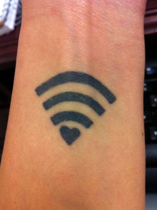 a wrist tattoo with a wifi symbol on it