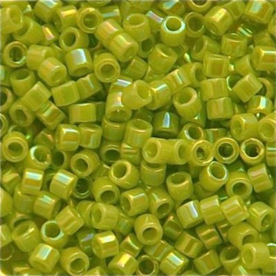 green glass beads are arranged in rows and sizes on a white square background with the words,