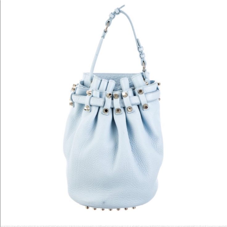 Beautiful Bag In A Beautiful Color!! New With Tags!! Comes With Dust Bag Rare Color!! Large Alexander Wang Bucket Bag. Baby Blue, Genuine Leather And Silver Hardware. Great Condition!!! Just A Minor Stain (Shown In Picture) Silver Bear, Embellished Clutch, Studded Bag, Black Stud, Leather Duffle, Leather Bucket Bag, Perforated Leather, Black Crossbody, Satchel Handbags