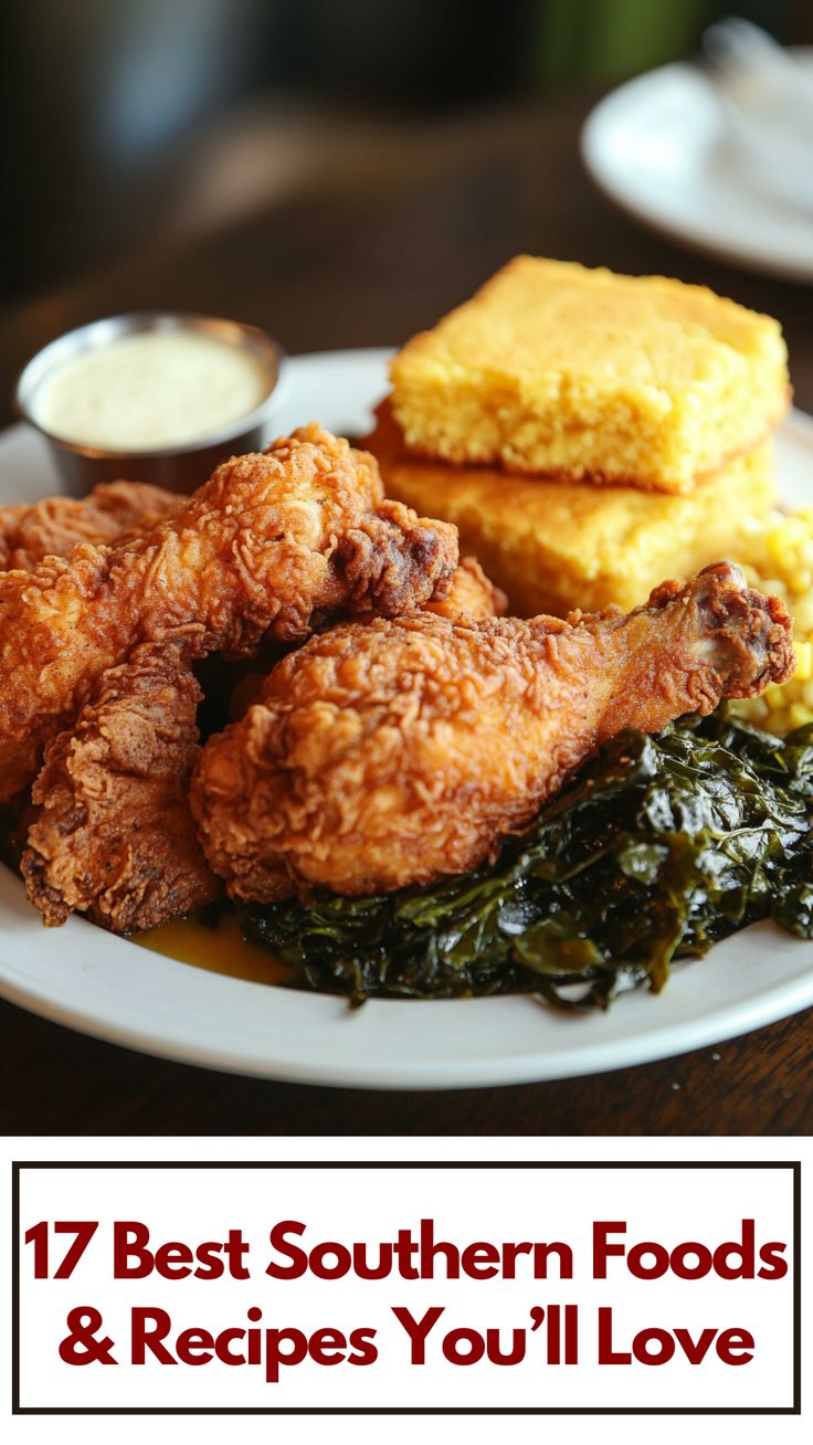 A plate of fried chicken, cornbread, and collard greens showcasing classic Southern comfort food. Southern Meals Soul Food, Back To My Southern Roots Recipes, Southern Dinner Recipes Soul Food, Southern Soul Food Recipes, Fried Chicken Side Dishes, Down Home Cooking, South Carolina Food, Southern Food Recipes, Southern Meals