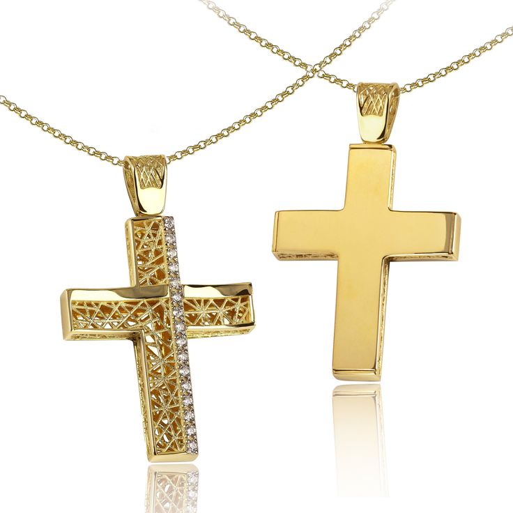 "The beauty of Greek jewelry, completely handcrafted in Greece with the old-fashioned way, is omnipresent. An outstanding 14k solid gold cross decorated with Cz remains a classic and elegant choice for everyone. Bold and traditional, you will not take your eyes off. Neither will your friends! High Quality Handmade Greek jewelry! The cross can be worn on both sides ✔ Chain Dimensions: 45 Cm ✔ Dimensions: Millimetres: 33 x 20mm ✔ High quality product. ✔ In a gift box ✔ Brand new - Made to Order ✔ Formal 14k Gold Cross Jewelry And Charms, Elegant Yellow Gold Jewelry For First Communion, Yellow Gold Cross Pendant Necklace For Weddings, Wedding Yellow Gold Cross Pendant Necklace, Gold Diamond Cross Necklace For Wedding, Yellow Gold Crucifix Necklace For Weddings, Yellow Gold Cross Wedding Jewelry And Charms, Yellow Gold Crucifix Cross Necklace For Wedding, Yellow Gold Cross Pendant For Wedding