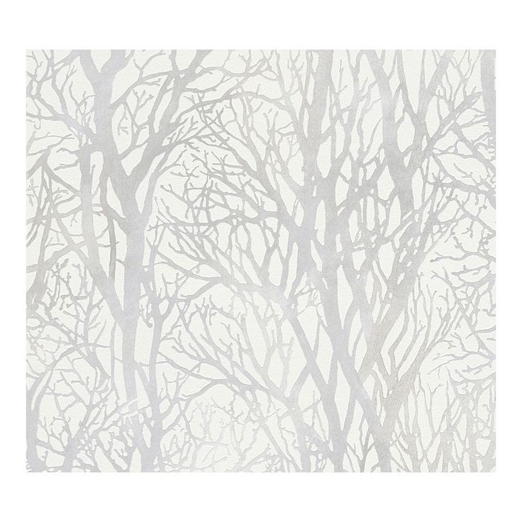 a white and grey tree wallpaper with many branches on the top, in front of a