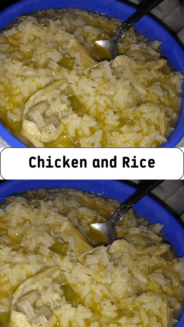 two bowls filled with chicken and rice next to each other