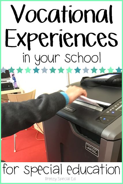 a person using a printer on top of a desk with the words, vocational experiences in your school for special education