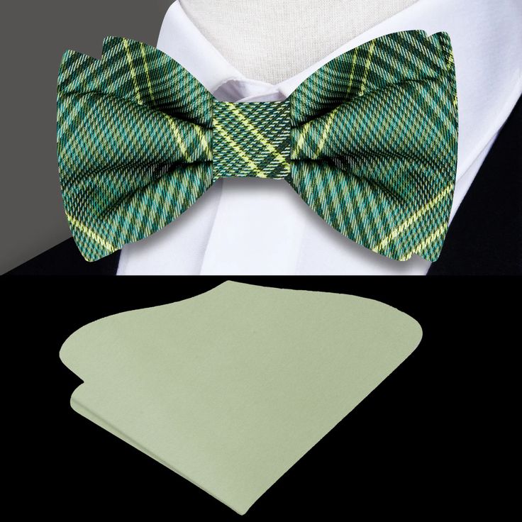 Unveiling Nature's Elegance: The Green and Yellow Plaid Silk Bow Tie In the realm of men's fashion, the silk bow tie stands as a timeless emblem of sophistication and individual style. The Green and Yellow Plaid Silk Bow Tie, a masterpiece of intricate design and luxurious fabric, takes center stage as a statement accessory. In this detailed exploration, we will unravel the charm of this bow tie, providing insights into its versatile pairing options and suggesting the perfect occasions to showca Classic Party Ties With Pocket Square, Classic Green Bow With Ties, Elegant Summer Handkerchiefs As Gifts, Classic Green Bow, Elegant Bow Tie With Pocket Square For Formal Occasions, Elegant Bow Tie With Pocket Square As Gift, Elegant Green Tie With Bow Detail, Elegant Bow Suit And Tie Accessories For Father's Day, Elegant Green Bow Tie