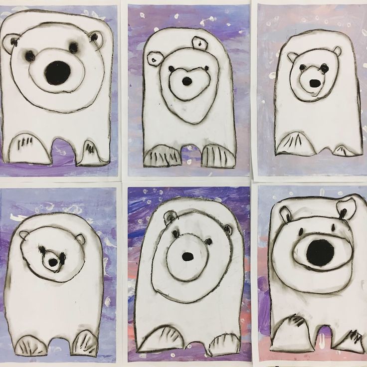 four polar bears are drawn in different ways