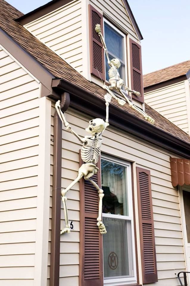 the before and after pictures of a house that has been painted white with skeletons on it