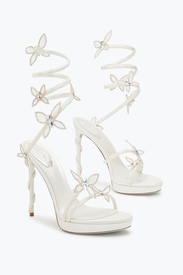 White Quince Shoes, Fairy Prom Shoes, Wedding Ideas Shoes, White Heels Wedding Bridal Shoes, Strappy Wedding Heels, White Elegant Heels, Pretty White Heels, Whimsical Wedding Shoes, Heels With Bows On Back